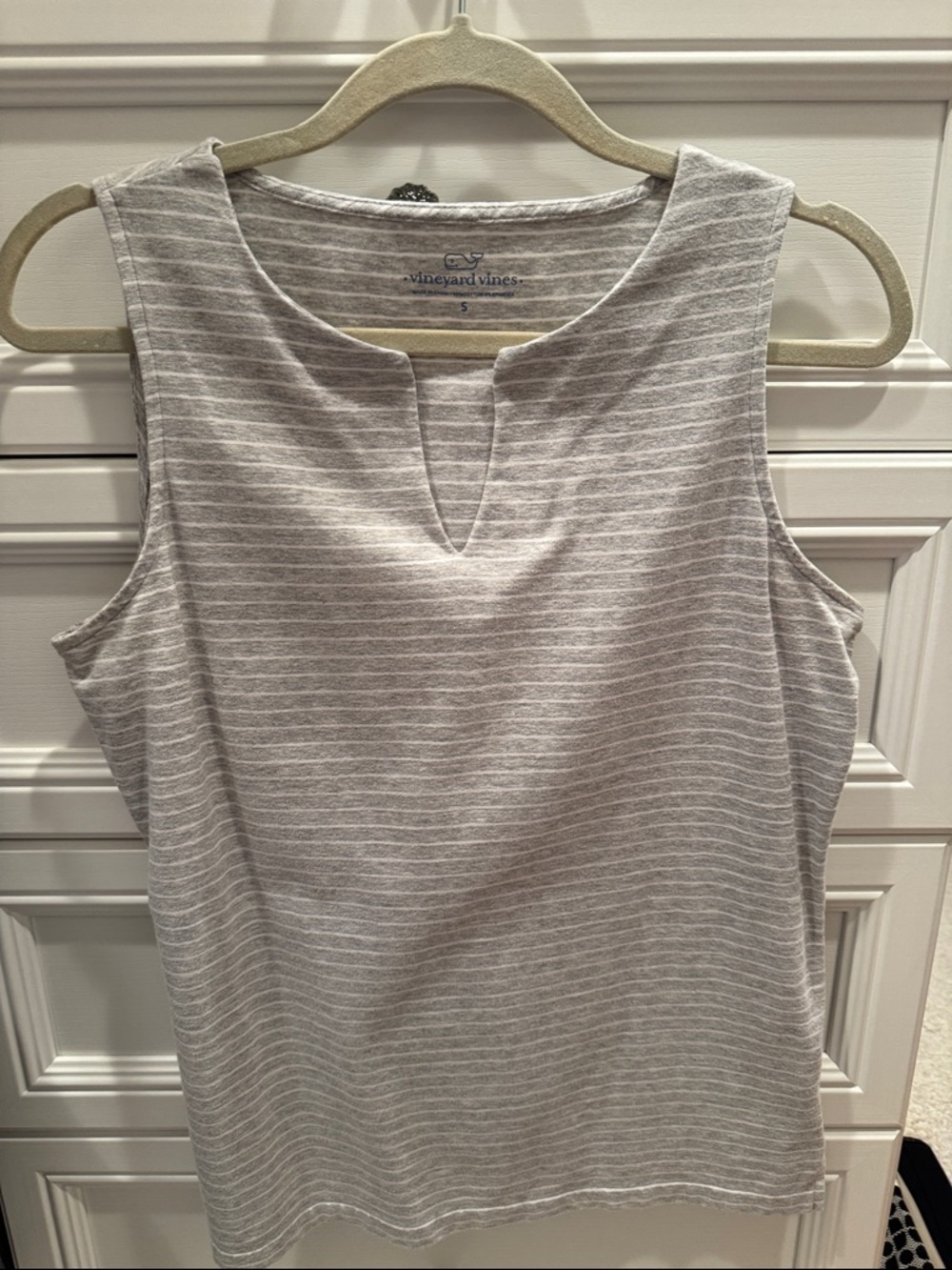 Vineyard Vines Light Gray Striped Sleeveless Notch Tank